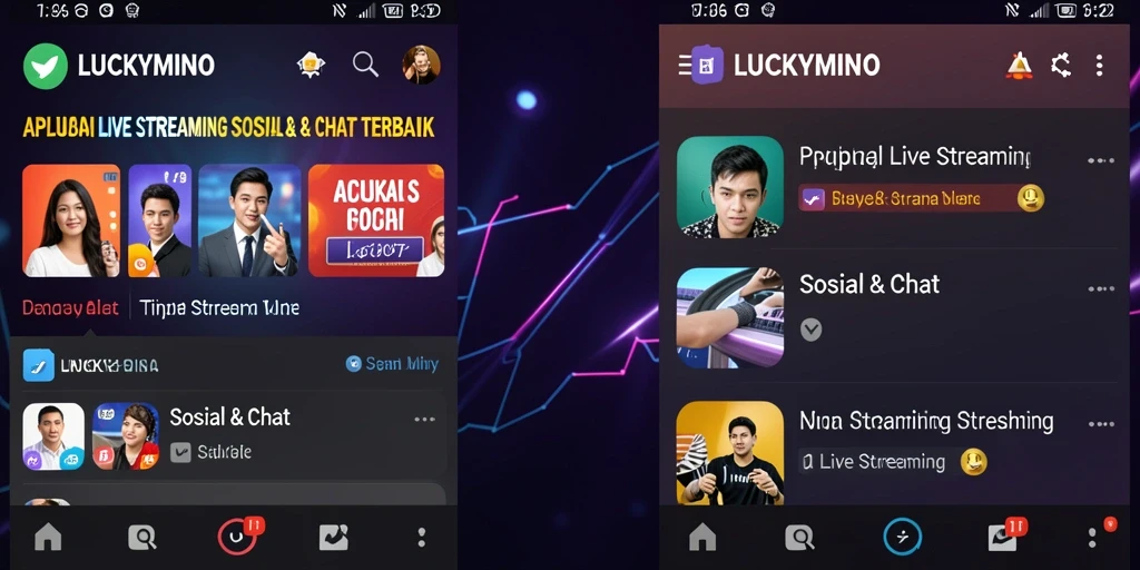 Tampilan antarmuka LUCKYMINO dengan fungsi Live Streaming yang menarik.