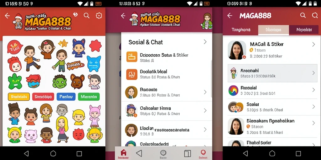 Antarmuka MAGA888 yang menarik dengan pilihan stiker beragam.