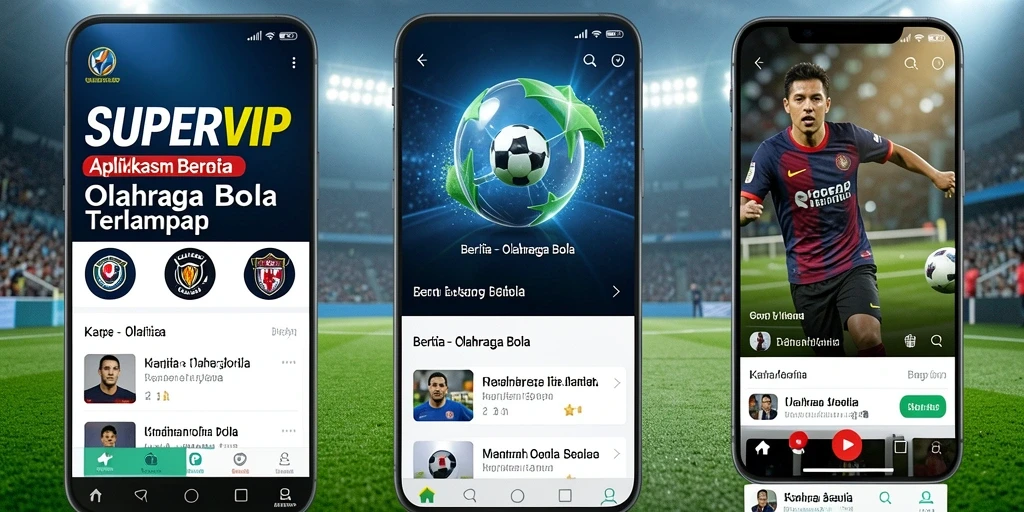 Antarmuka aplikasi SUPERVIP yang menampilkan berita olahraga bola.